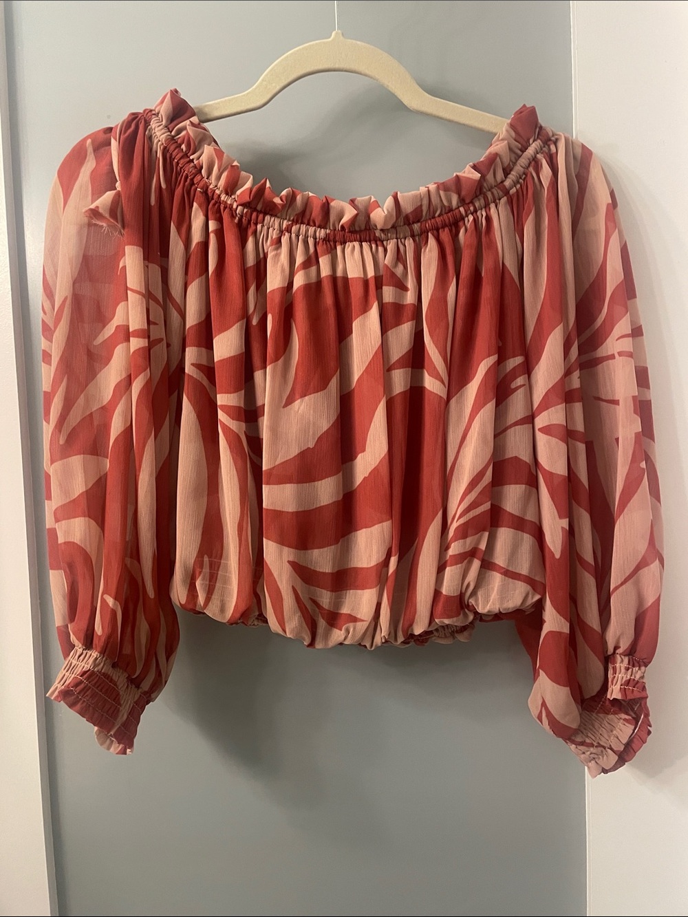 Misa Los Angeles Off-Shoulder Red & Cream Printed Peasant Top